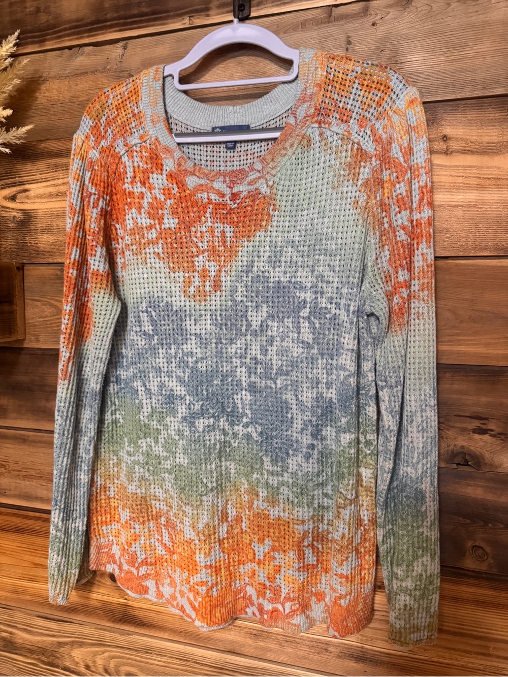 Democracy Size XL Waffle Knit Long Sleeve Top Stretchy Colorful Lightweight